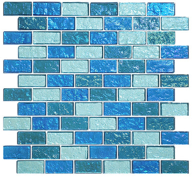 Blue Blend 2 Glass Pool Tile 1" x 2"
