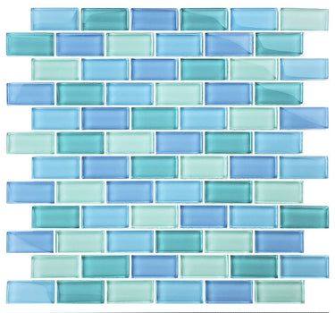 Turquoise Blue Blend Glass Pool Tile 1" x 2"