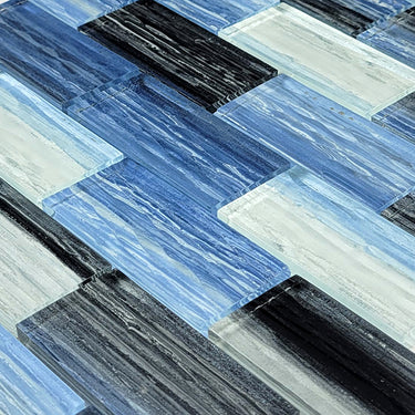 Blue Black Blend Glass Pool Tile 1.5" x 3"