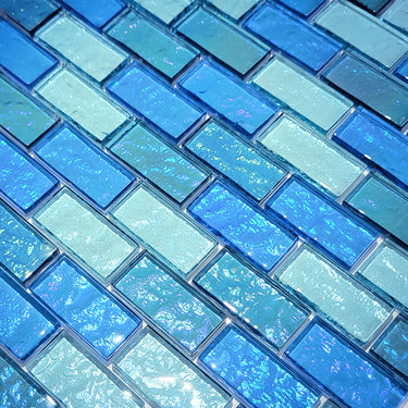 Blue Blend 2 Glass Pool Tile 1" x 2"