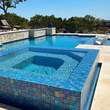 Blue Mixed Glass Pool Tile