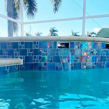 Blue Mixed Glass Pool Tile