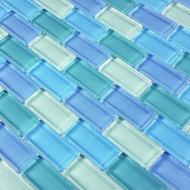Turquoise Blue Blend Glass Pool Tile 1" x 2"