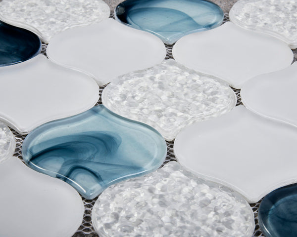 Sample of Arabesque Handmade Pool Tile in White/Blue