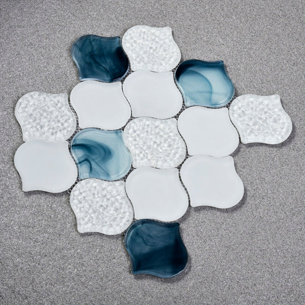 Sample of Arabesque Handmade Pool Tile in White/Blue