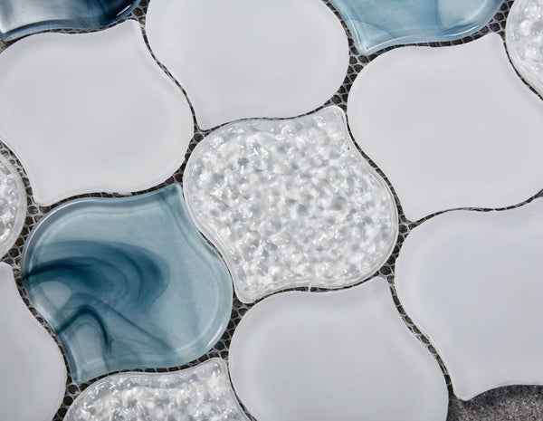 Sample of Arabesque Handmade Pool Tile in White/Blue