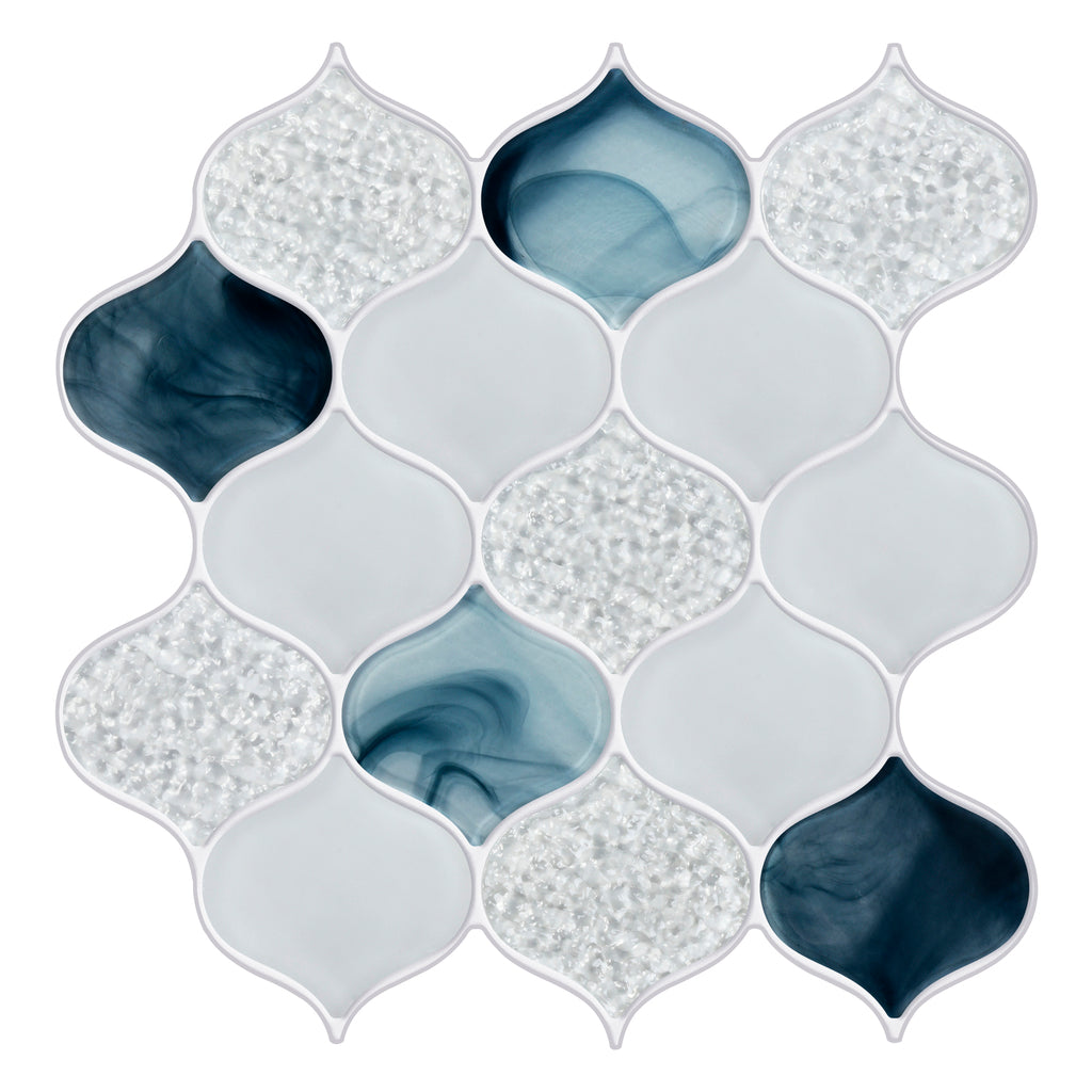 Sample of Arabesque Handmade Pool Tile in White/Blue